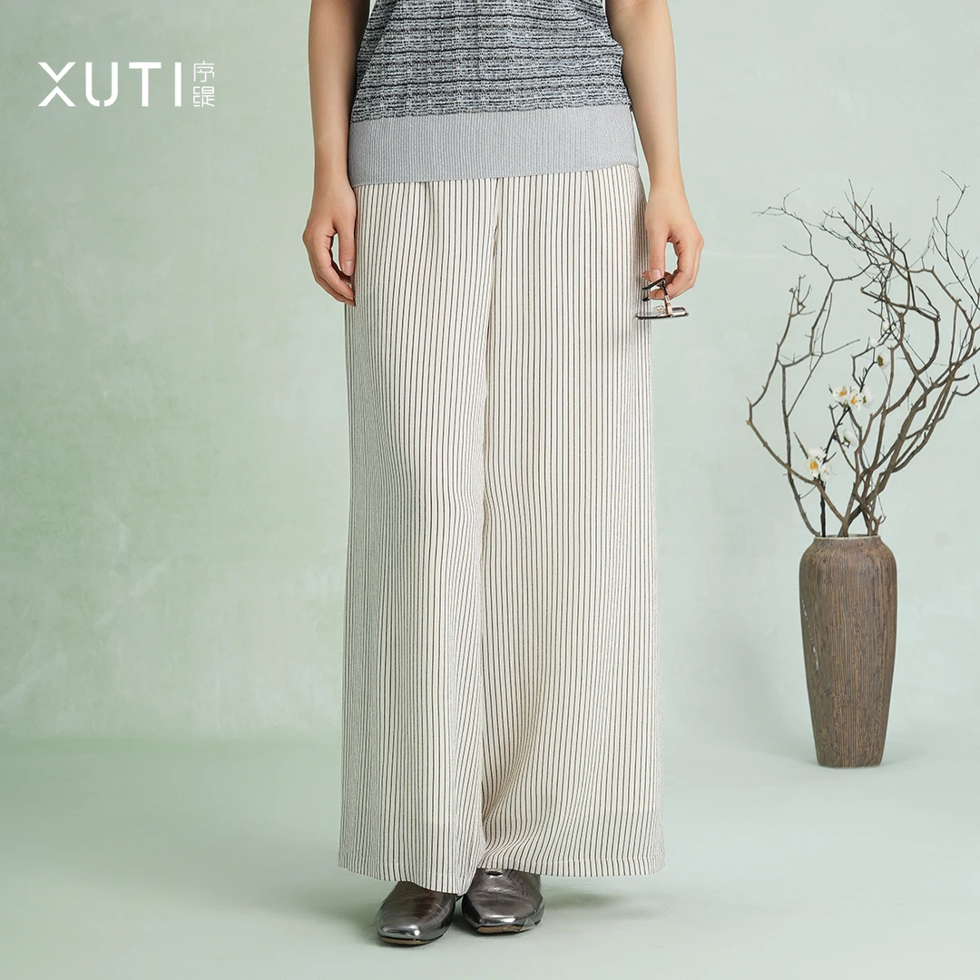序缇『云山烟水』春夏新款新中式复古国风女士桑蚕丝裤子H101-8070