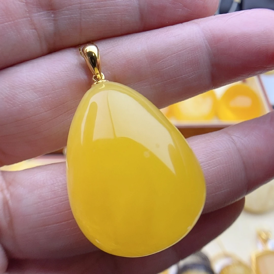 琥珀颈饰银S925镀金镶嵌