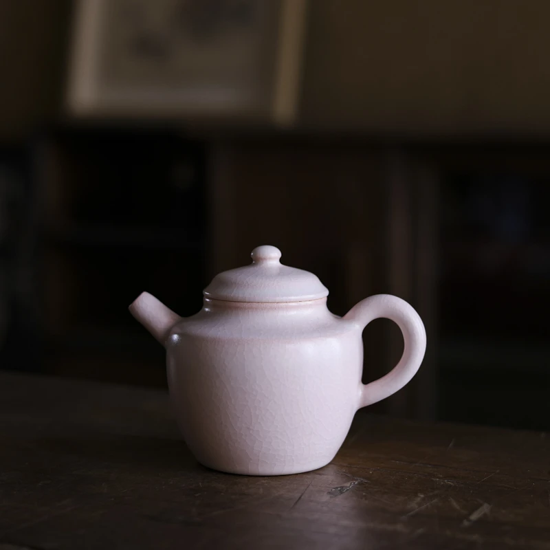 【田方块】梵山堂手工手作冰裂纹茶具-负闲小品壶樱粉（W0037）