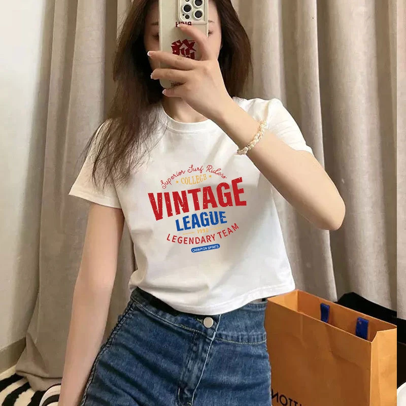 辣妹纯棉短款T恤女2025年夏季新款修身洋气字母印花正肩短袖上衣