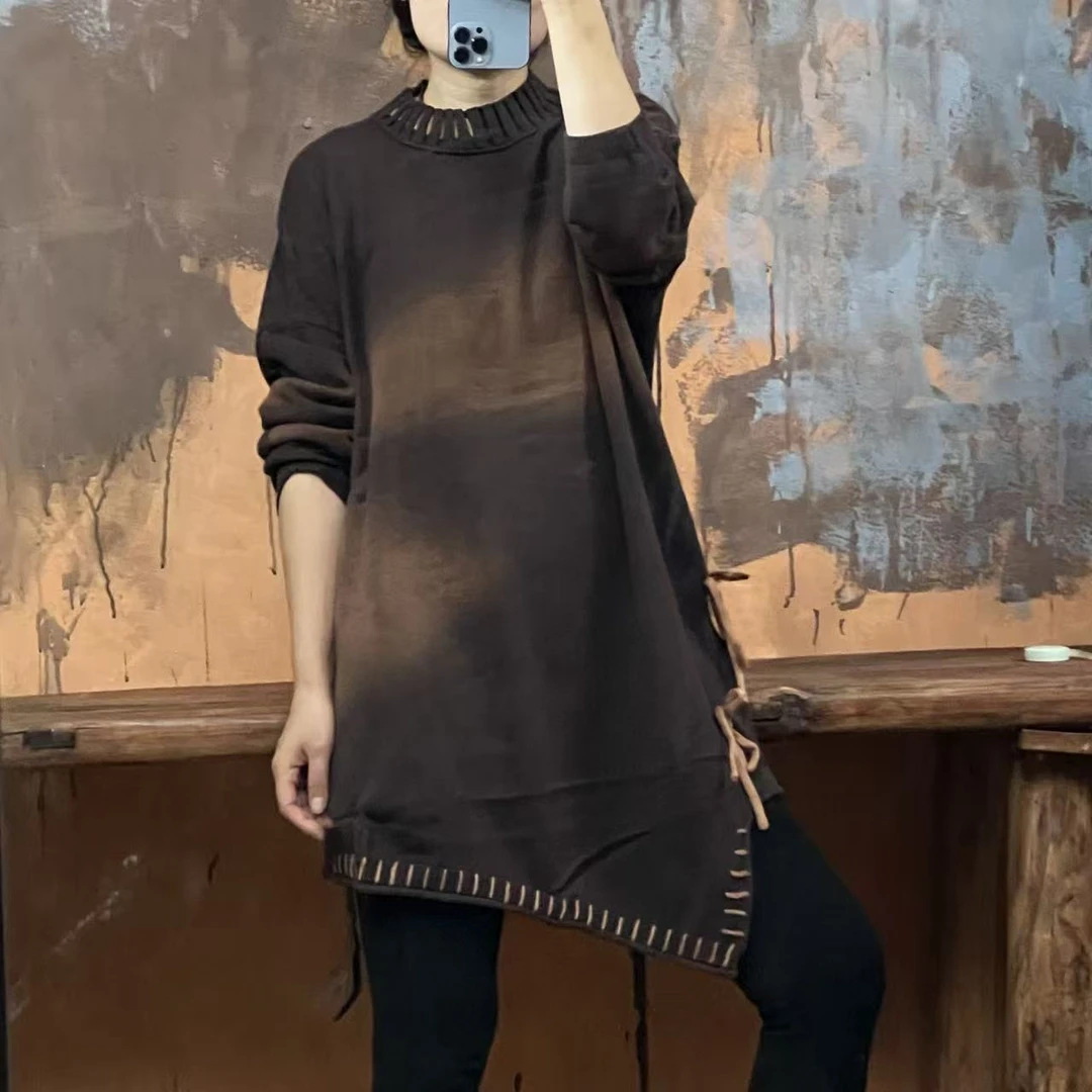 XX 298圆领扎染下摆不规则侧面蝴蝶结线衫（衣长80 胸围140）