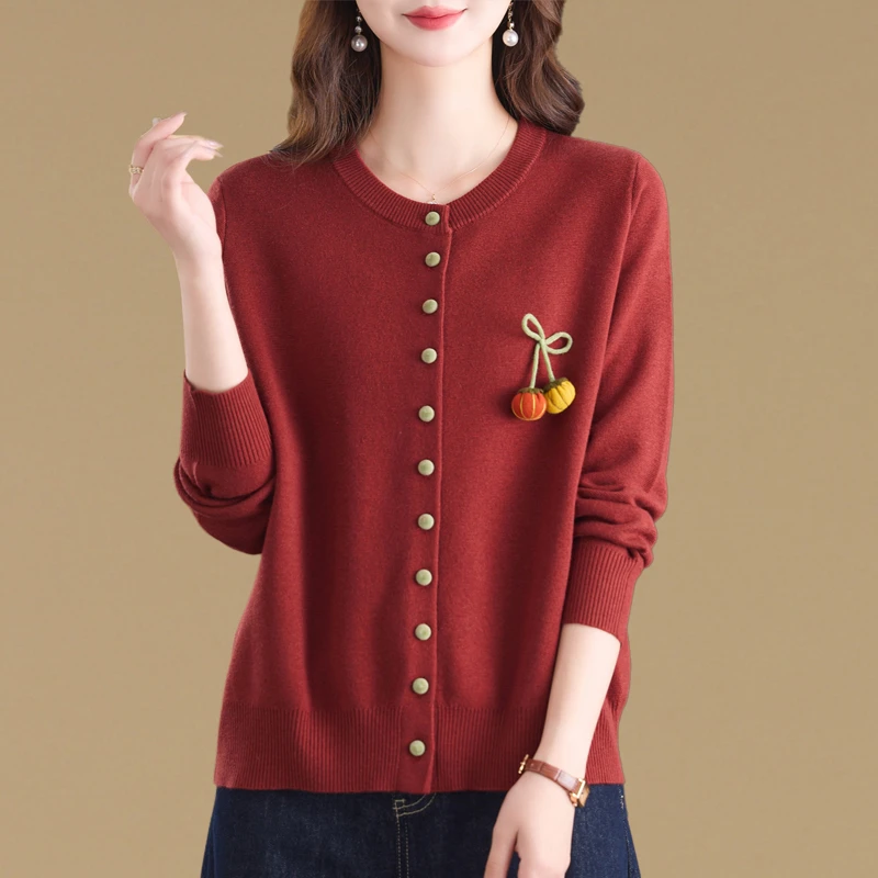 时尚立体装饰长袖针织开衫女2025年秋季新款早秋外搭短款毛衣外套