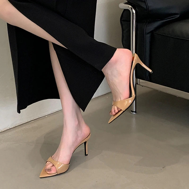 尖头鞋子拖鞋女2025新款女鞋夏季一字凉拖凉鞋时尚气质细跟高跟鞋