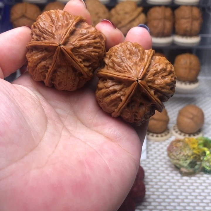 把件文玩核桃60洛神牡丹四棱42尺