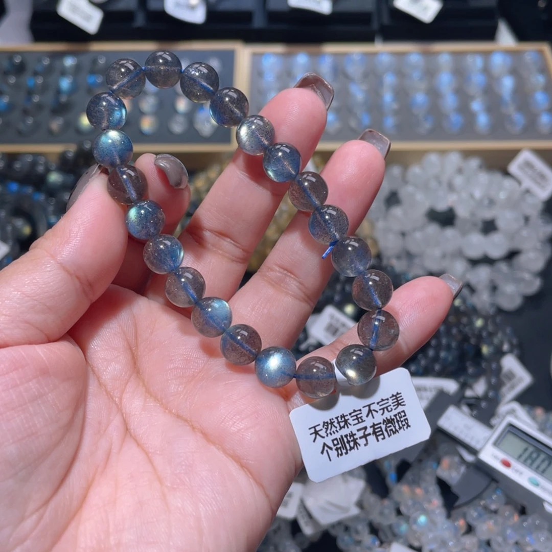 余***你长石未镶嵌手链马岛黑体灰月光手链8.8mm