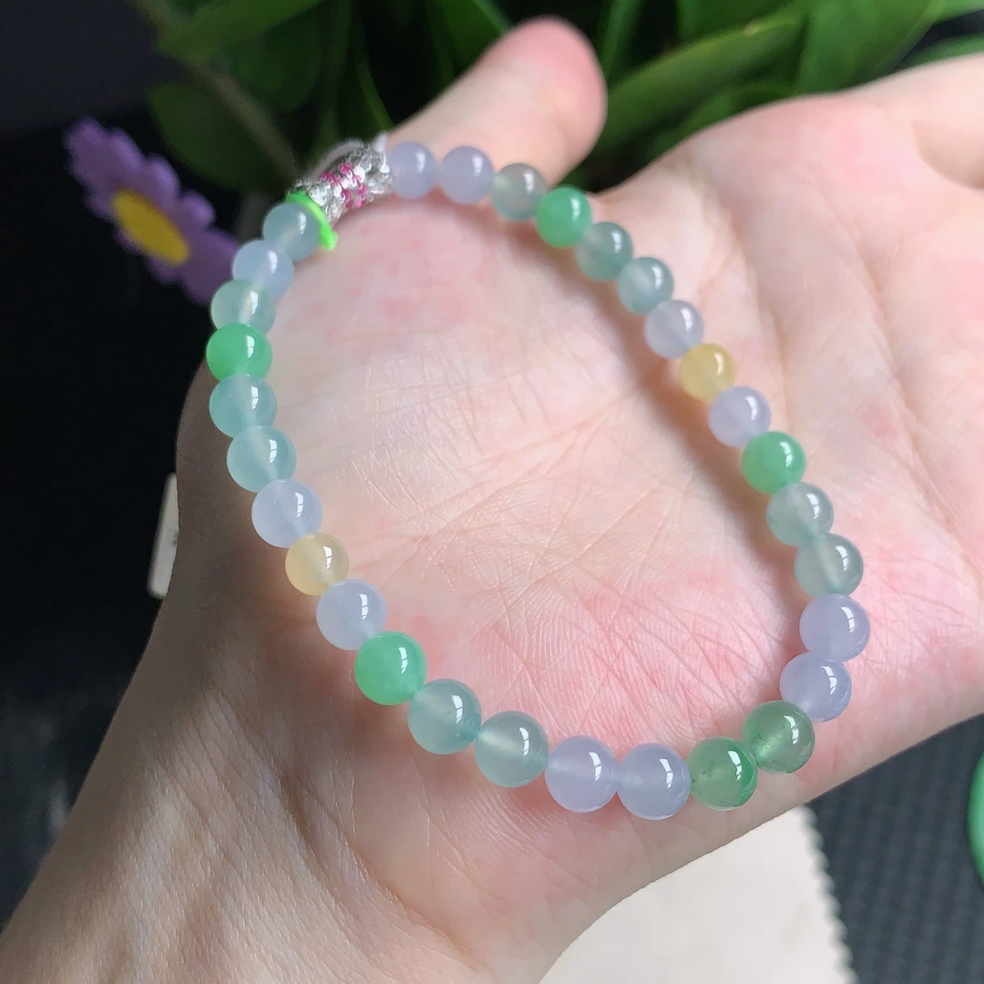 天然A货翡翠，冰种多宝珠子手链 6mm0919好看时尚大方百搭精美时尚