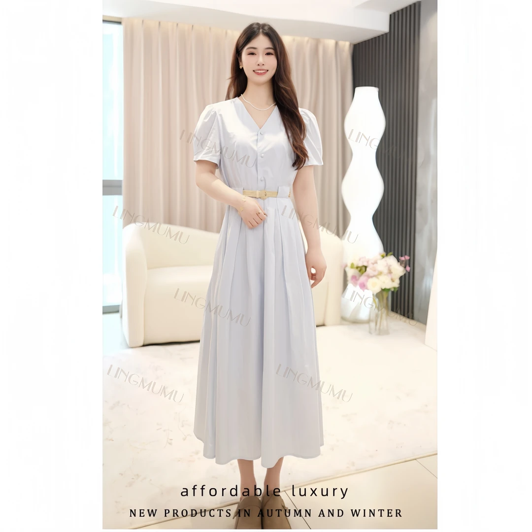 【铃沐沐】2025新款减气质连衣裙韩版宽松夏季时尚百搭收腰显瘦