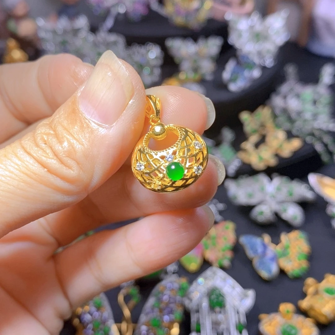 翡翠银S925镶嵌吊坠(不含链)天然翡翠