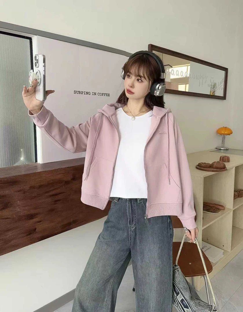 J619款2025秋季新款连帽卫衣外套女宽松休闲韩系开衫时尚外套