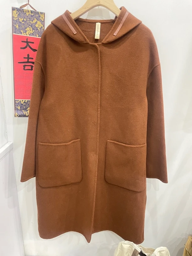 韩系学院风连帽外套女秋冬装美拉德高级感双面大衣中长款