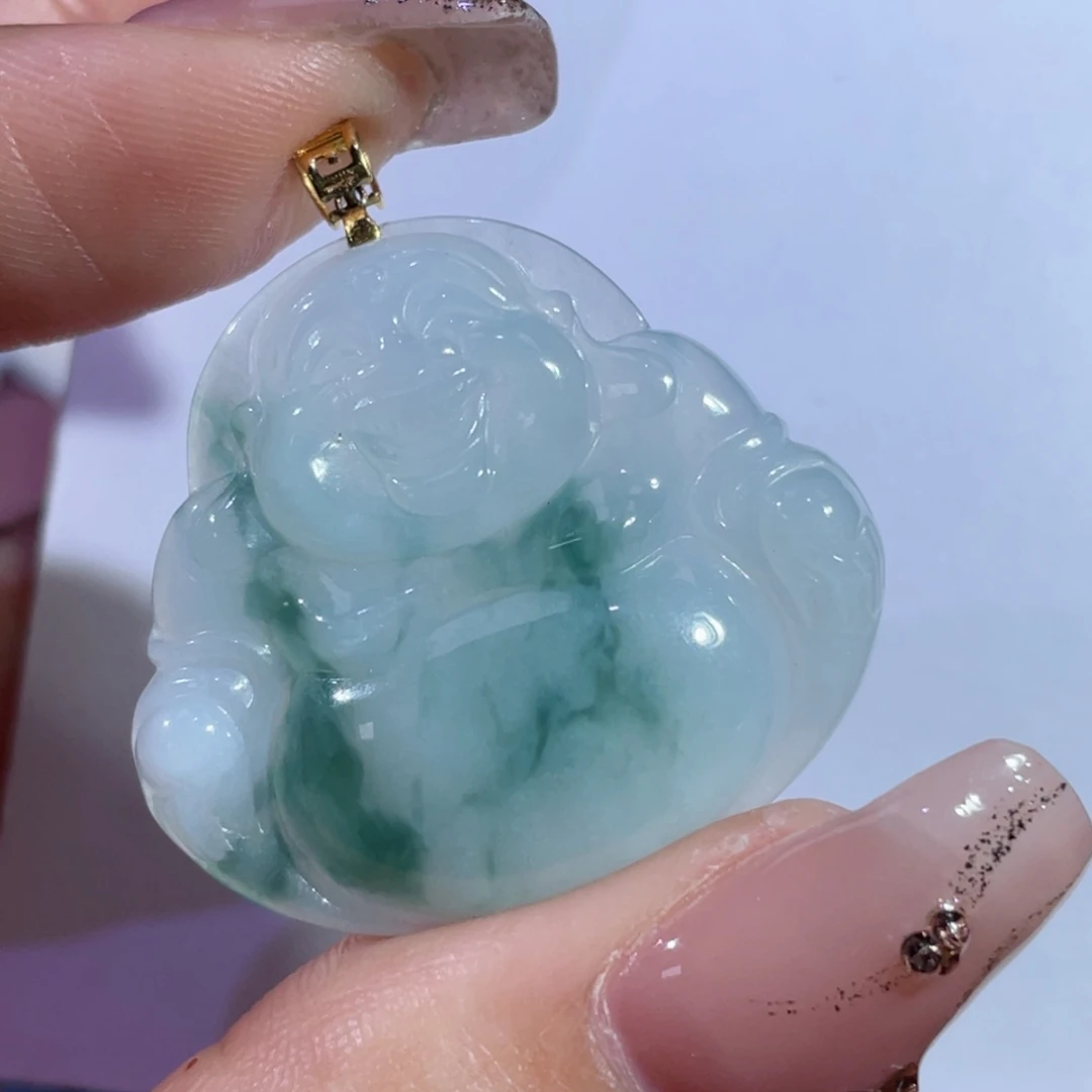 翡翠颈饰18K金镶嵌佛公