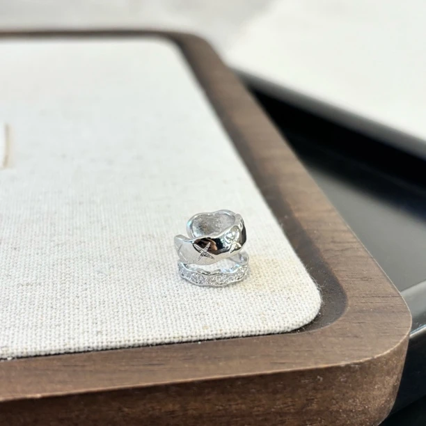 铜合金合成锆石耳饰 菱格纹耳夹EJ971（一个）