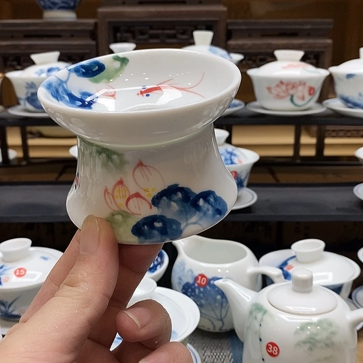 手绘微瑕荷花茶漏