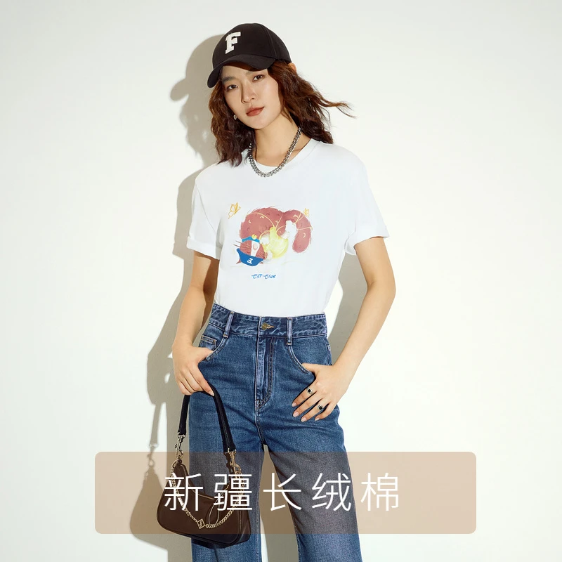 仿佛短袖T恤女印花薄款纯棉宽松舒适FM00701圆领打底