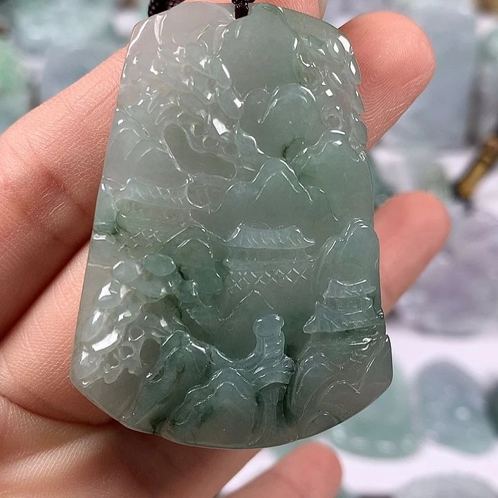 颈饰未镶嵌翡翠山水两面工艺福利