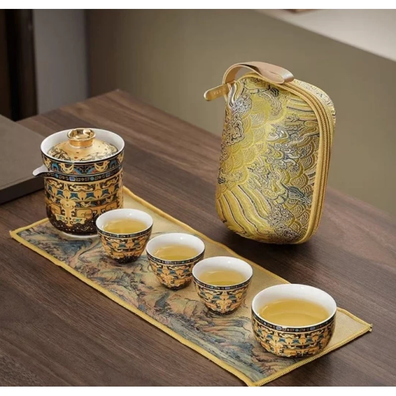 唐卡手抓旅行茶具装-礼盒-4596