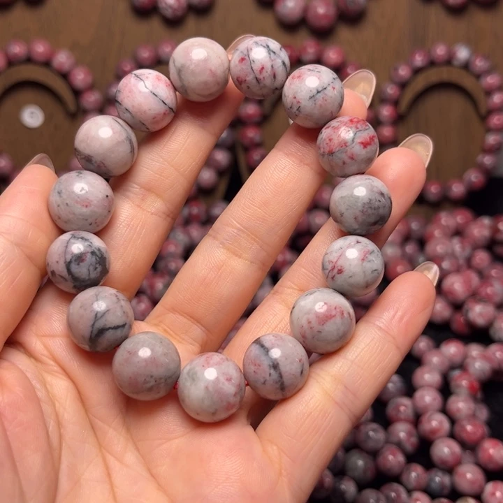 天然辰砂原石手串卡14+