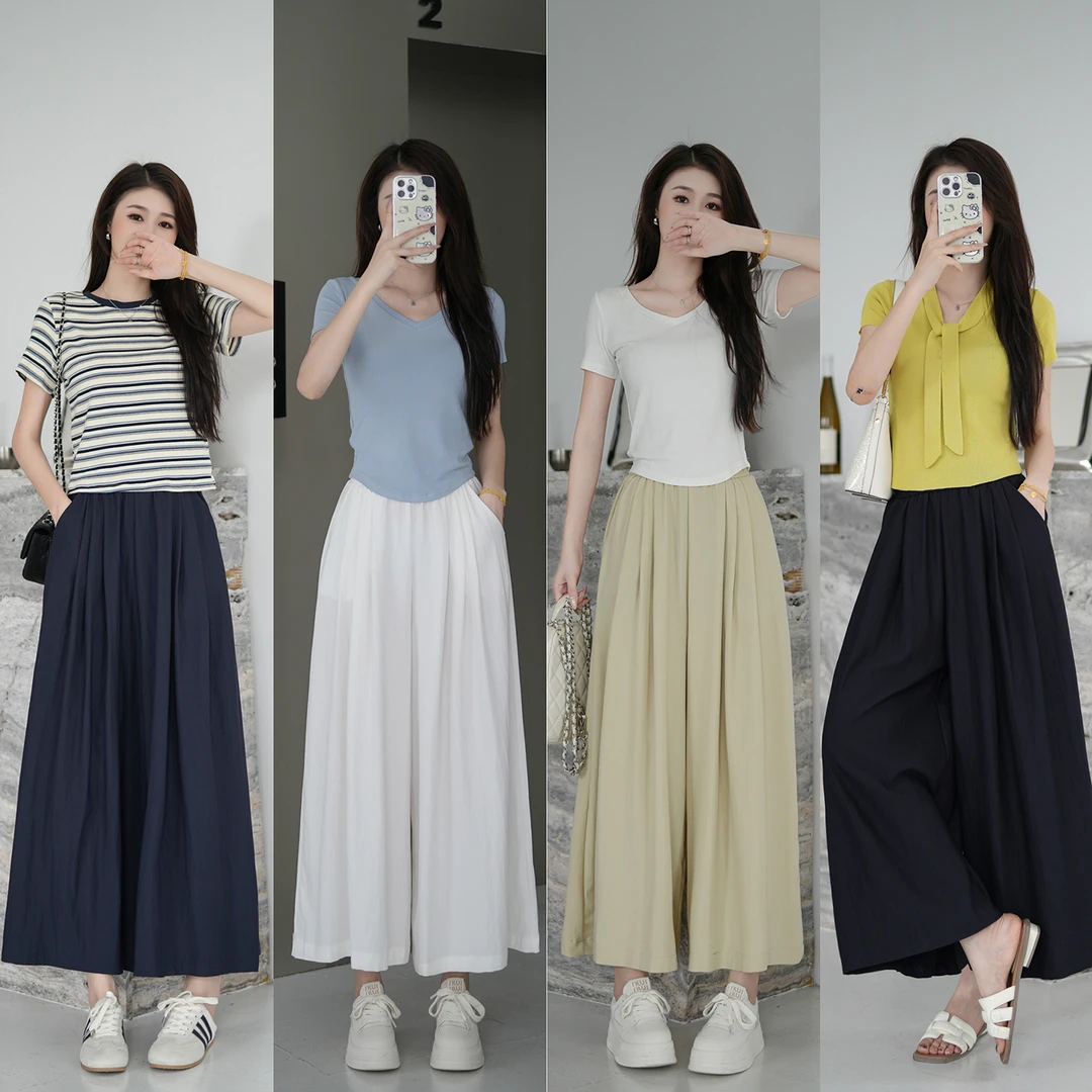 韩系街头风夏季新款宽松慵懒垂感直筒休闲高腰裤子女凉凉阔腿裤