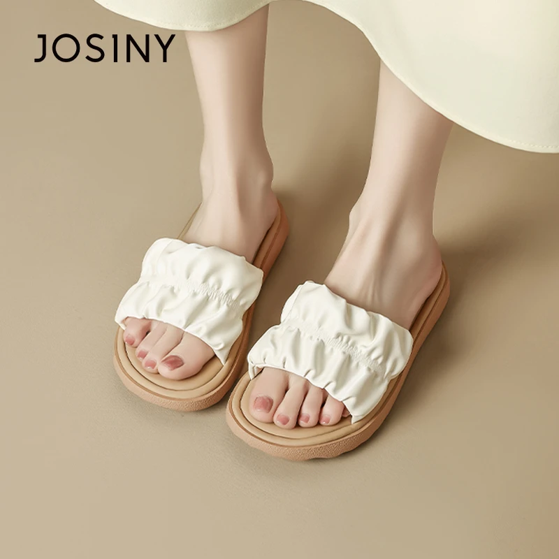 卓诗尼云朵褶皱凉拖仙女风平底凉鞋2025夏季新款绝美拖鞋女夏外穿