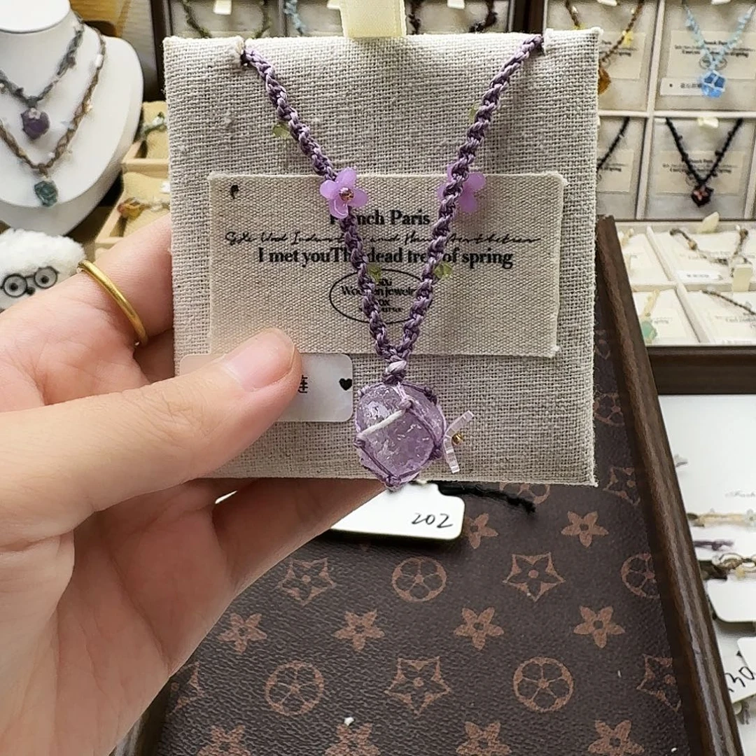 石英石纯铜合金紫蝶项链11