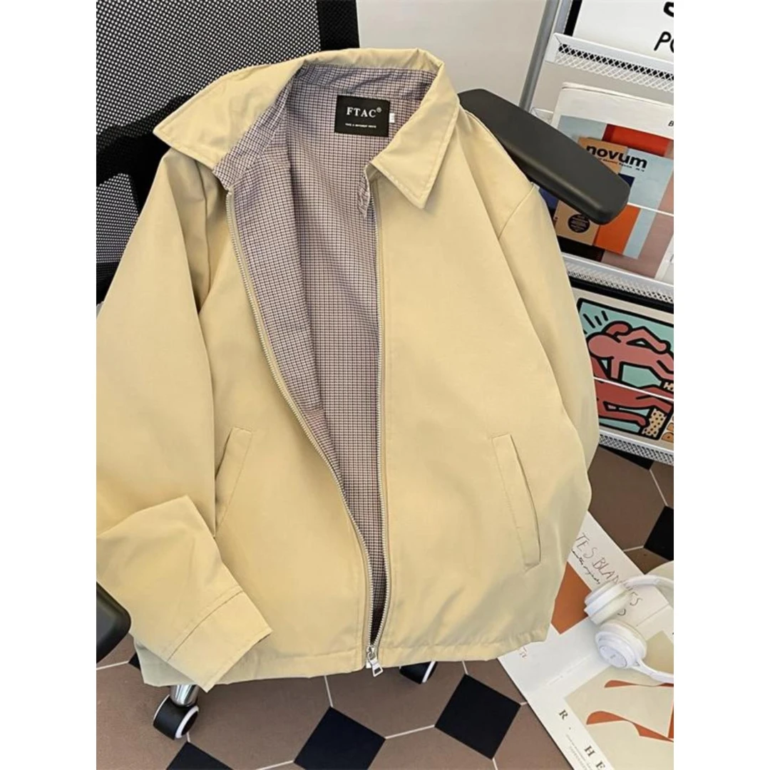 【TQUX港奢男装】秋季简单纯色翻领夹克男士时尚闲适宽松清洁休闲