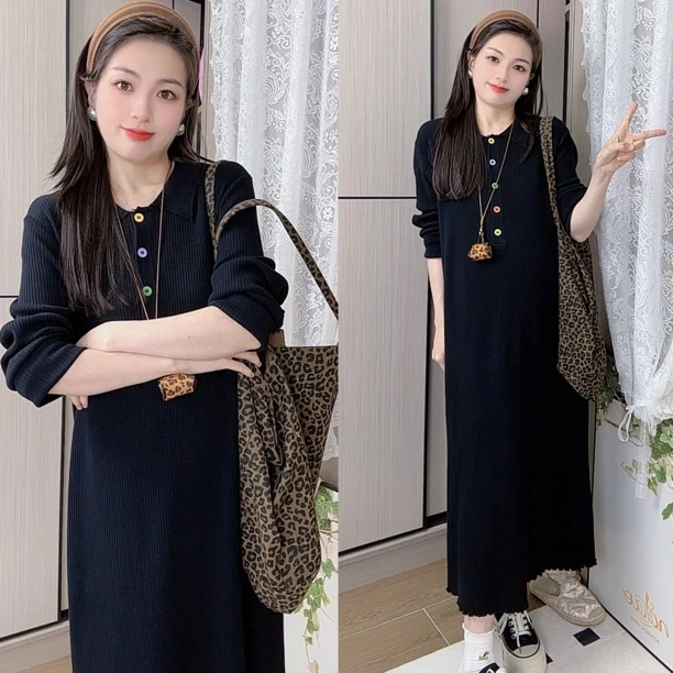 春秋季连衣长裙POLO领孕妇裙高弹显瘦百搭孕妇装2025新款