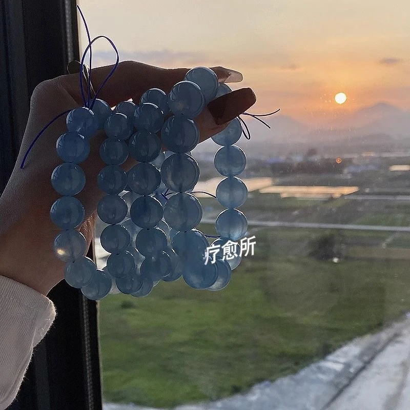 天然海蓝宝贝比蓝蓝天白云手链女士少女百搭蓝色网红气质简约ins