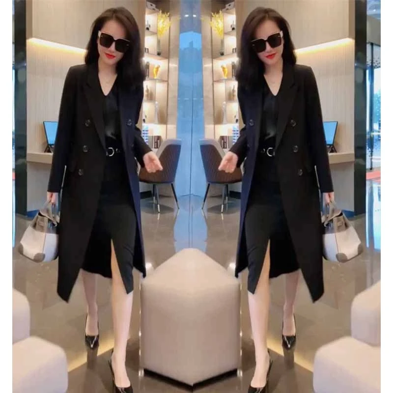 高端网红爆款风衣外套女2023秋季款赫本风职业通勤中长款显瘦西装