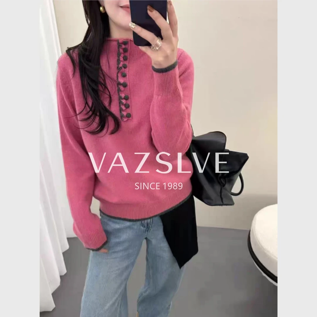 【VAZSLVE/全新奢品】捡漏 羊绒撞色边毛球扣针织毛衣msl1265