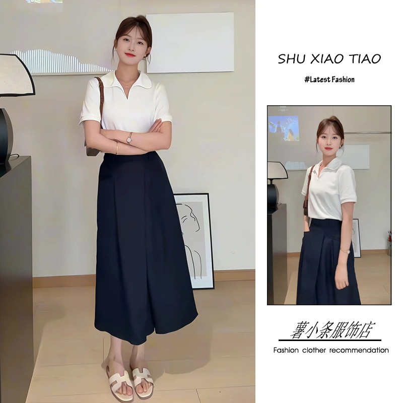 夏季2025新款一整套女装韩系穿搭轻熟风气质显瘦娃娃领T恤半身裙
