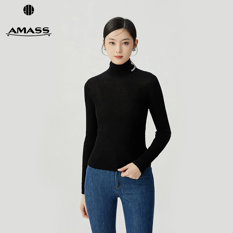阿玛施AMASS新款女装基础款极简百搭深呼吸打底高领针织衫5399663