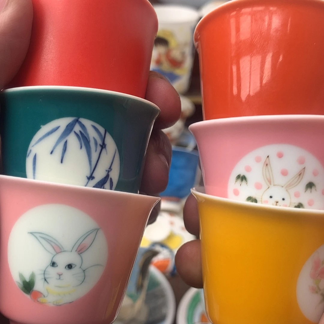 瓷六个釉下手绘杯子