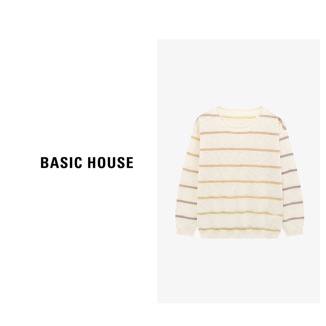 Basic House/百家好夏季罩衫圆领宽松简约百搭针织衫-B0625H5M342