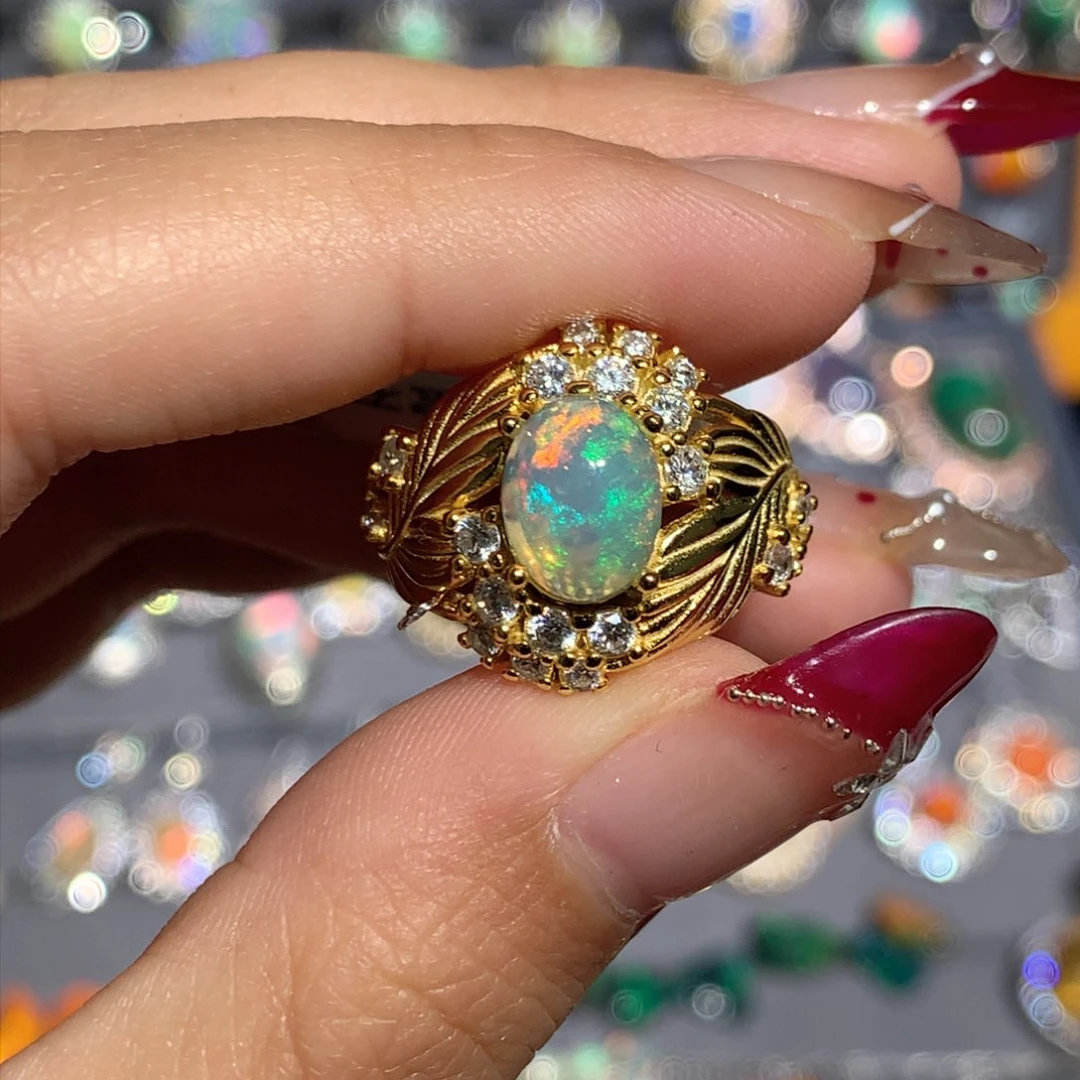 欧泊银S925镶嵌欧泊戒指y