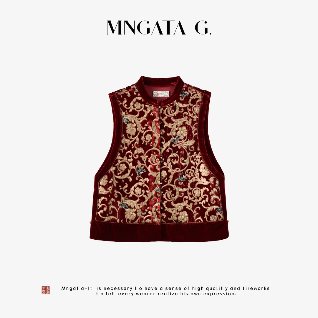 MNGATA G.宫小妍【缠枝金蝶】压花工艺新中式中国风百搭马甲5050972