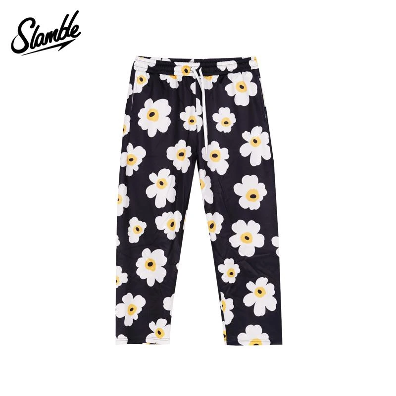 SLAMBLE美式蛋花九分直筒高弹运动休闲篮球睡裤长裤男女满印宽松