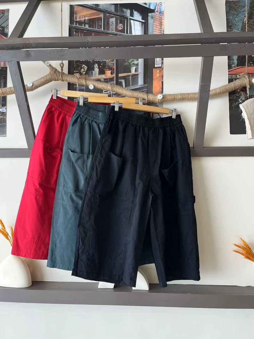 G26-168经典韩时尚休闲百搭款带标大口袋七分裤