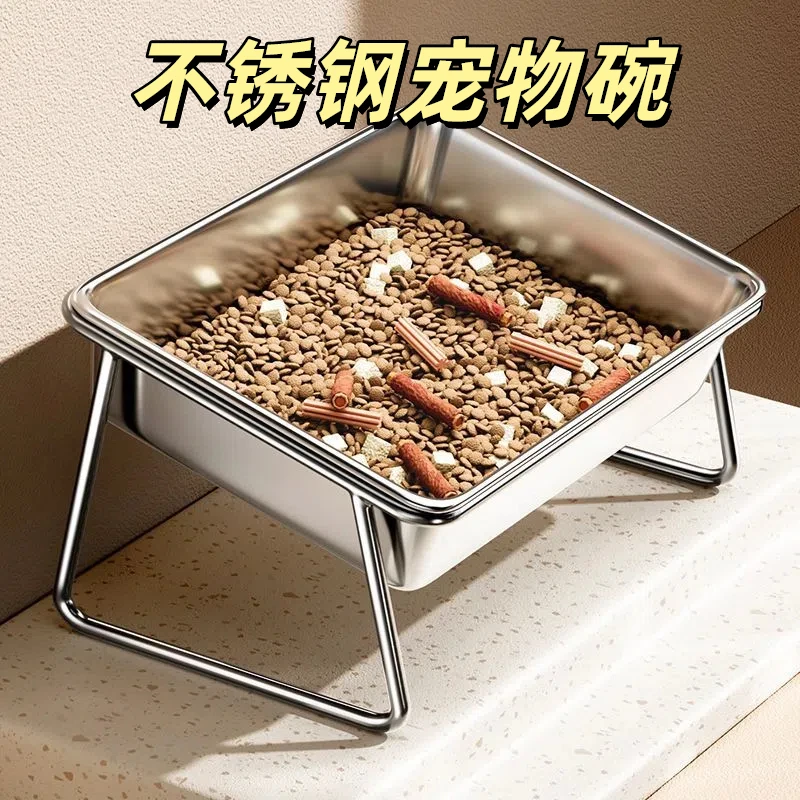 不锈钢狗盆狗碗宠物碗水碗狗狗喝水增高架护颈不锈钢饭碗猫粮猫碗