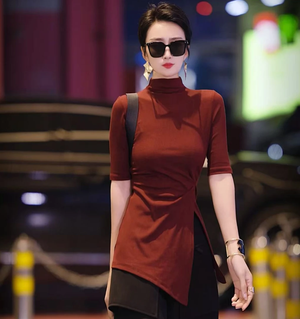 （萱萱推荐）不规则开叉修身气质上衣