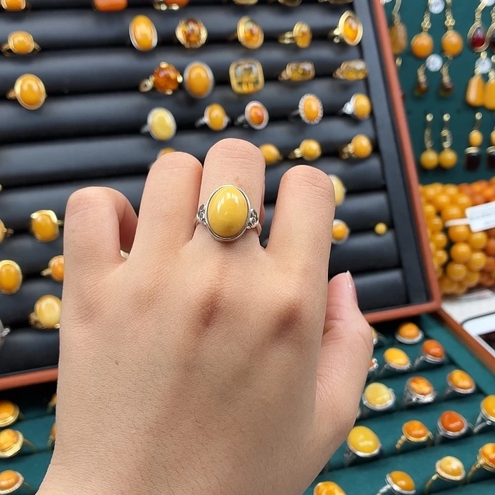 琥珀银S925镶嵌戒指