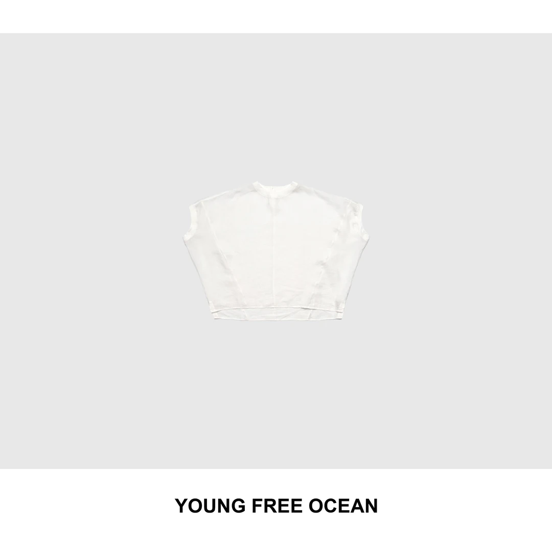 YOUNG FREE OCEAN2025夏款 蝙蝠袖亚麻螺纹圆领衬衣73376