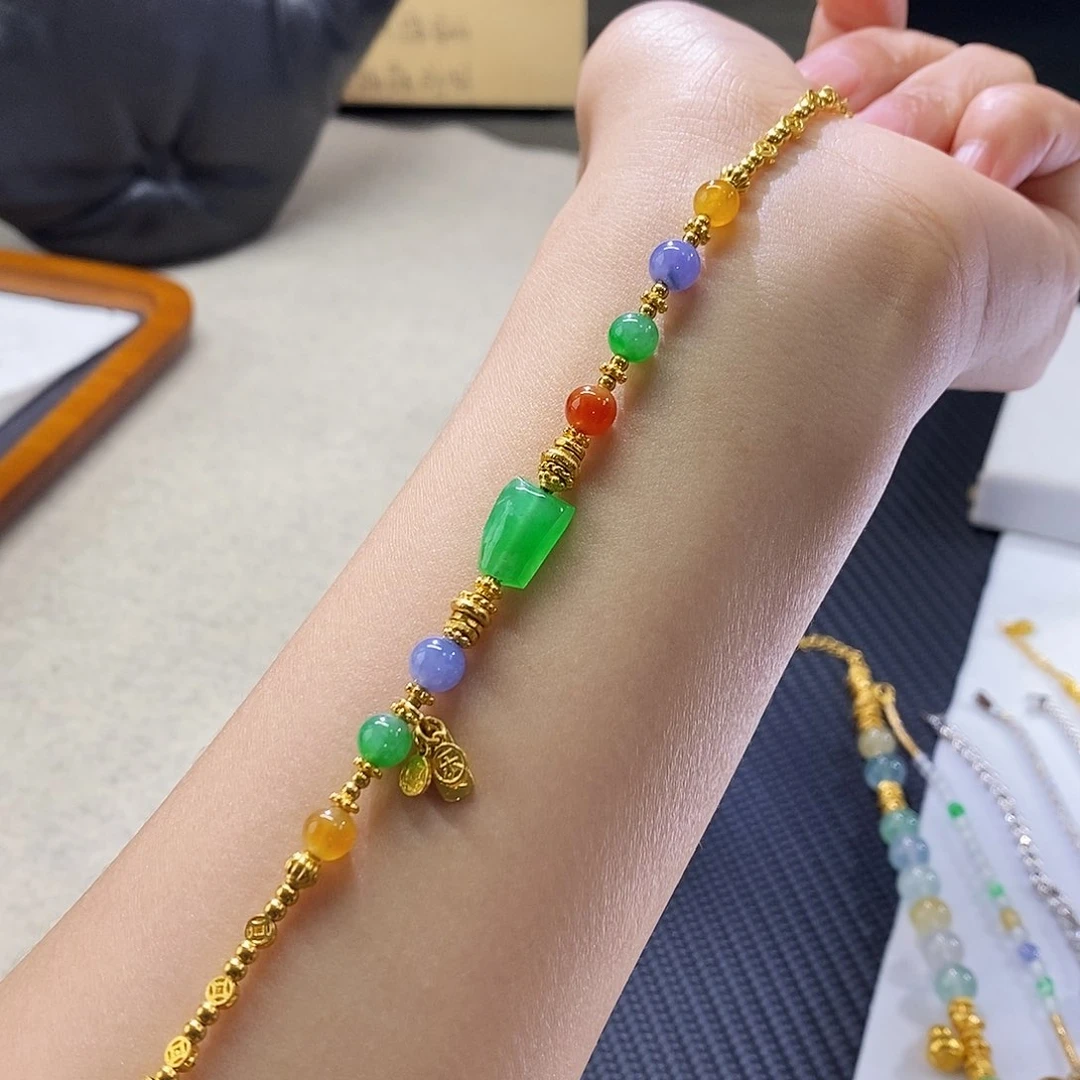 翡翠手链足金镶嵌盘缠手串
