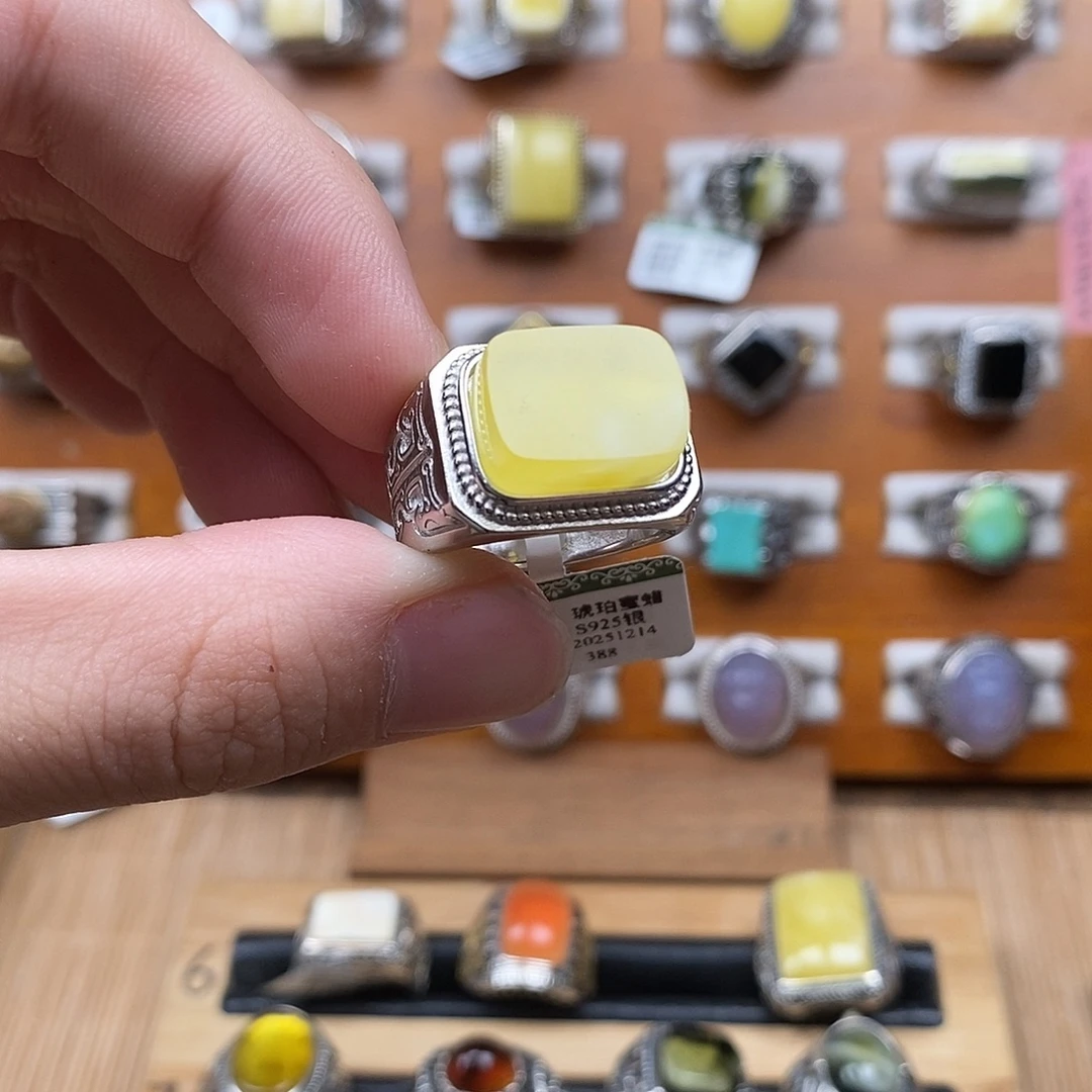 蜜蜡银S925镶嵌戒指