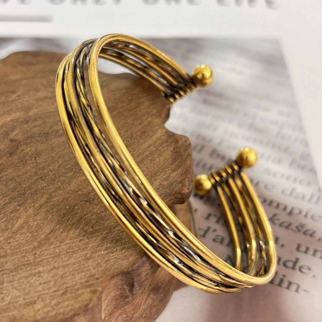 水贝千玺珠宝 五圈手镯 足金999黄金复古电黑工艺精品黑金饰