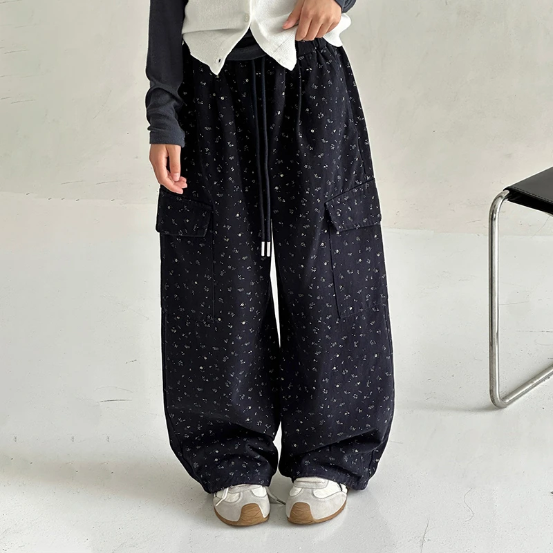 韩国童装女童秋季工装裤2025新款儿童宽松百搭阔腿裤休闲碎花裤子