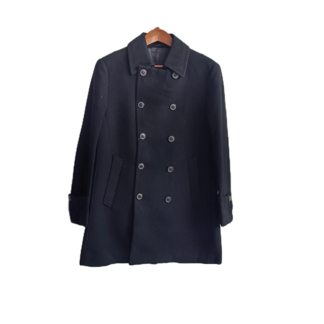 LC/166009男士秋冬商务休闲时尚百搭黑色双排扣中长款毛呢大衣