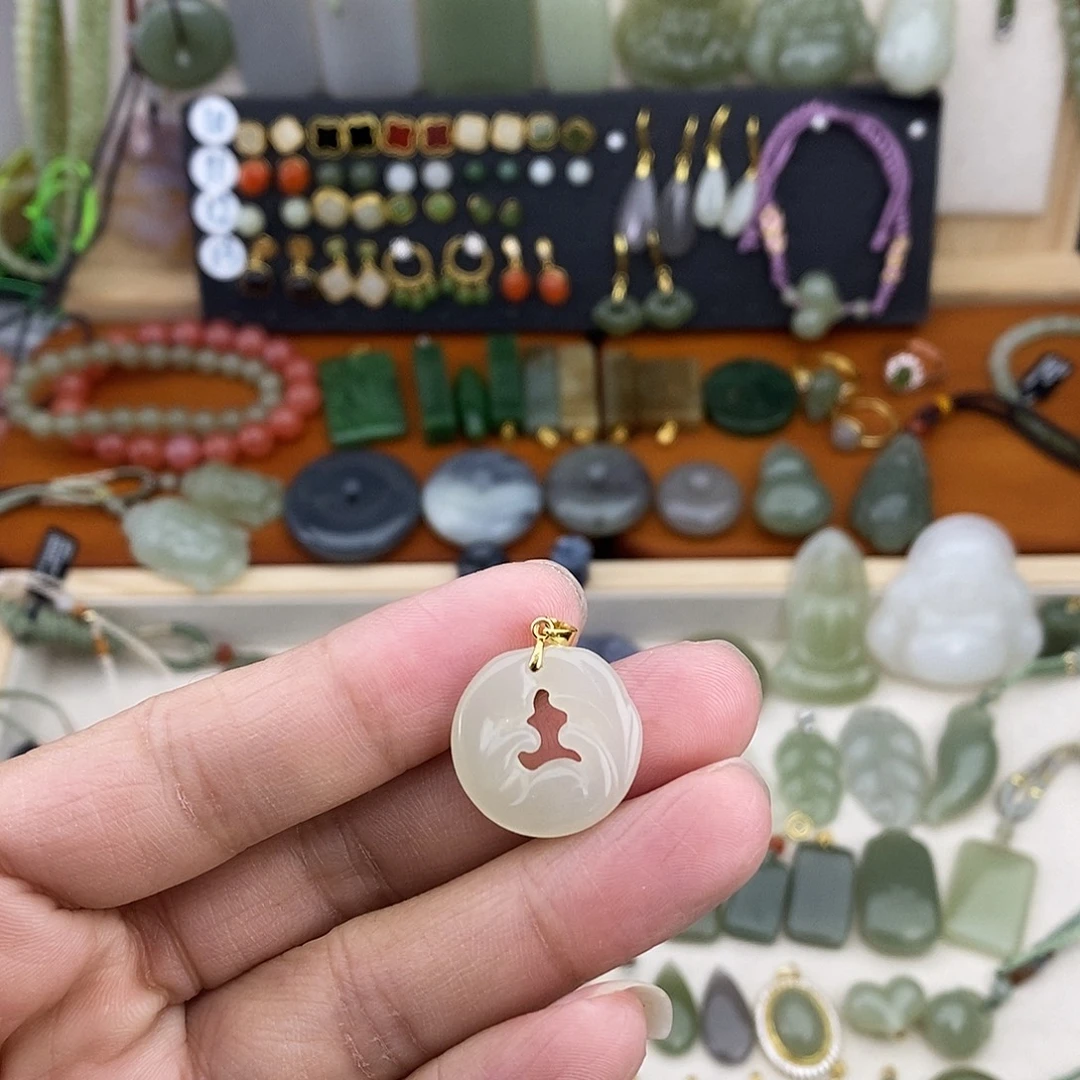 和田玉银S925镶嵌吊坠(不含链)