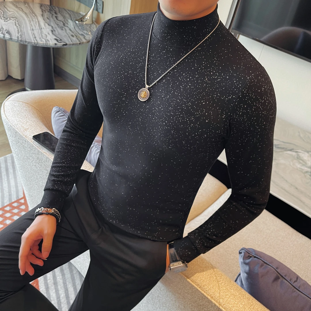 猎撒秋冬季半高领长袖打底衫男士秋冬中领百搭韩版修身内搭T恤