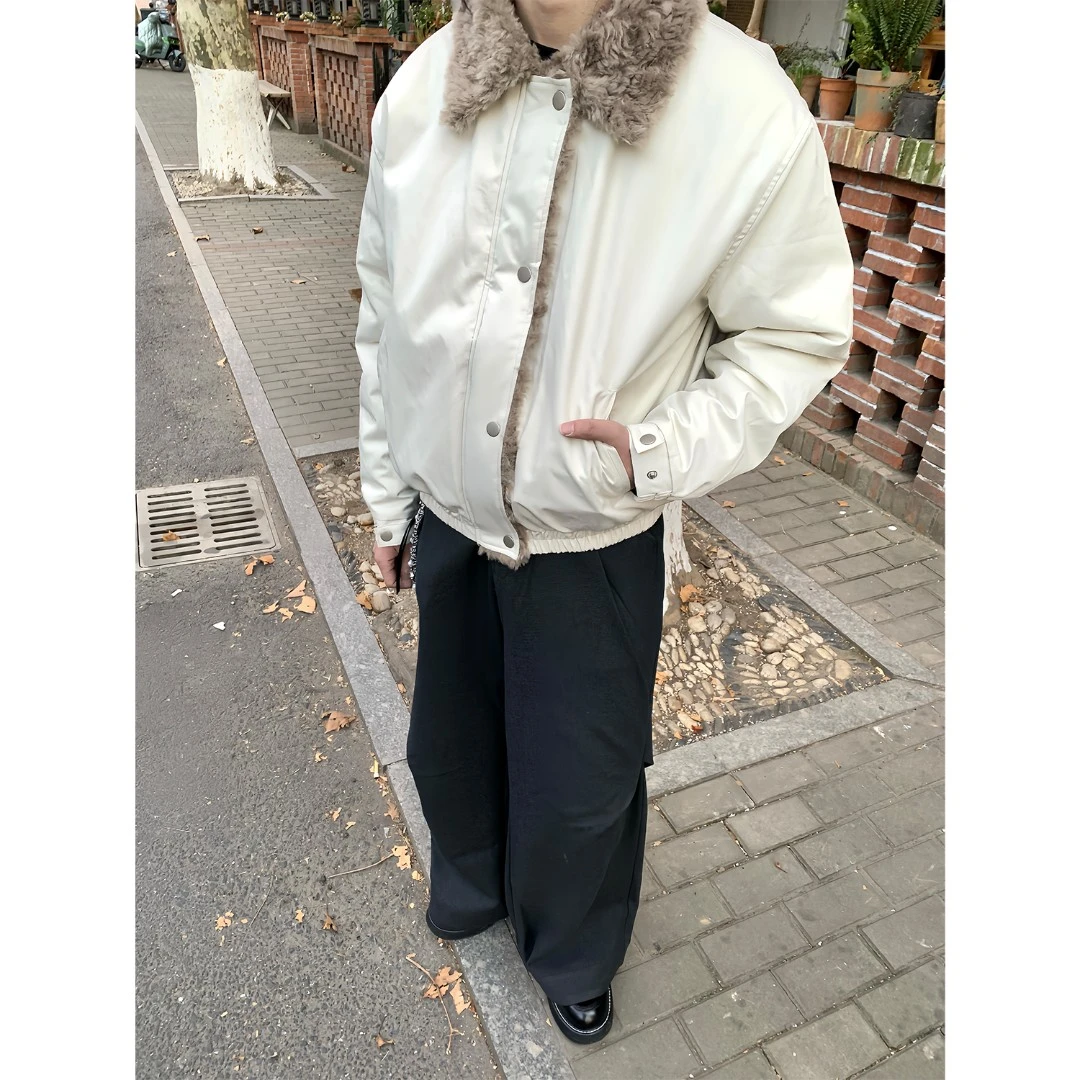 Erole「白羚羊」新雪丽恒温暖绒毛领拼接bomber棉服夹克 一件过冬