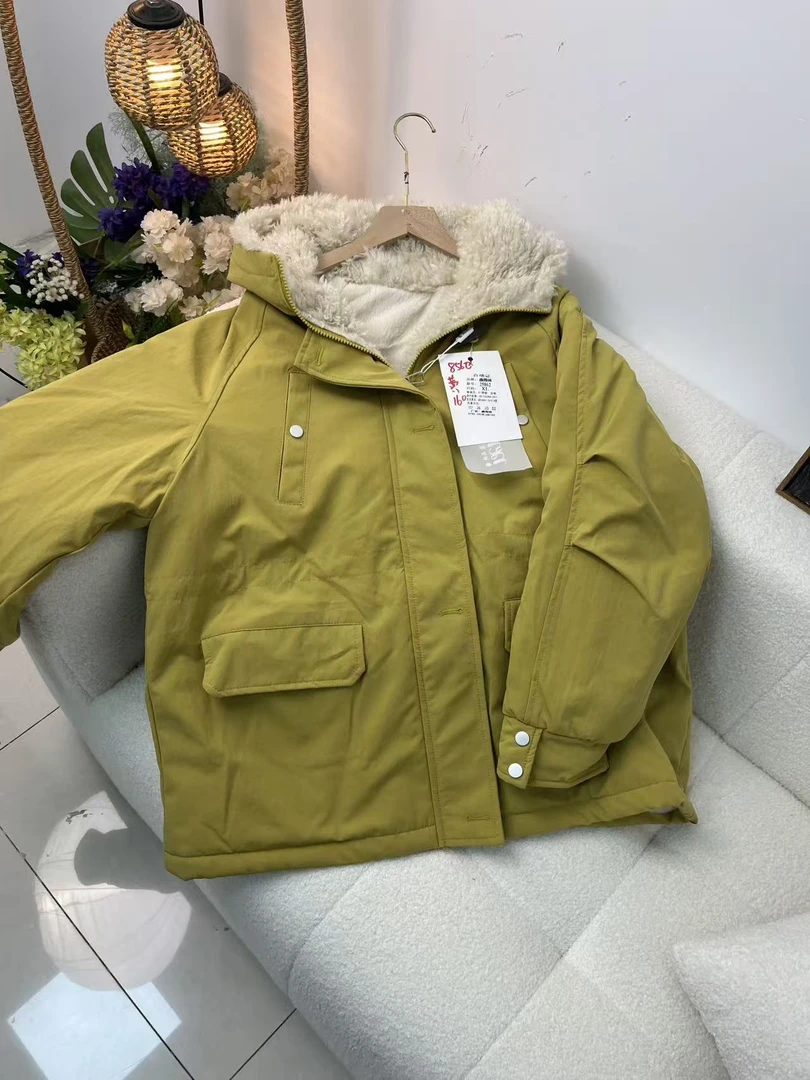 856区25862黄色修身型加绒加厚款学院风短外套保暖